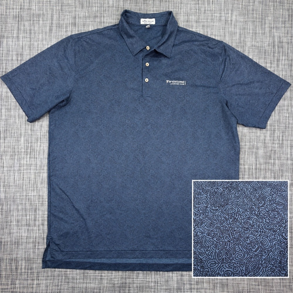 Peter Millar Mens Summer Comfort Golf Polo XL Navy Skull Peace Print Firestone